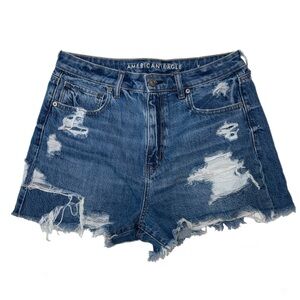 American Eagle Outfitters Blue Distressed Mom Jean Shorts Size 12